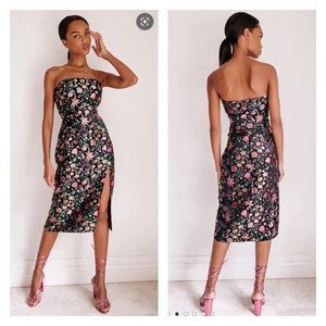 NWT LULU'S Make a Move Black Satin Jacquard Floral Midi Cocktail Dress Large